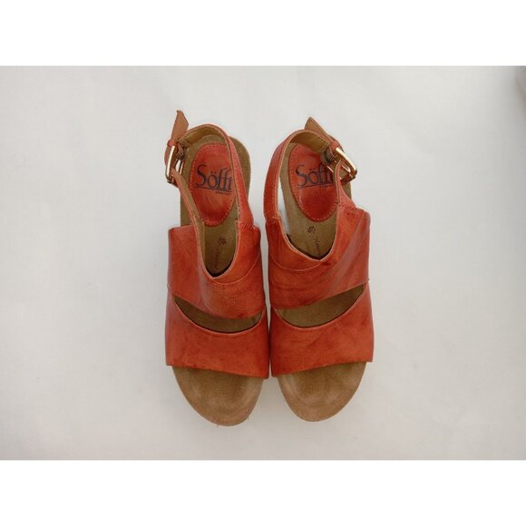 Sofft Corrina Latte Orange Red Embroidered Flowers Cork Wedge Sandals Size 6.5M - Picture 3 of 14